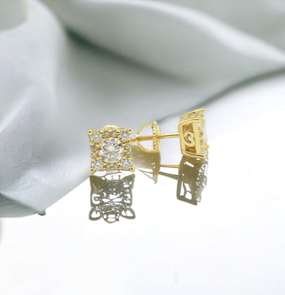 Kenzy Mii- 925 Sterling Silver Square Cluster Hip Hop Moissanite Unisex Earrings
