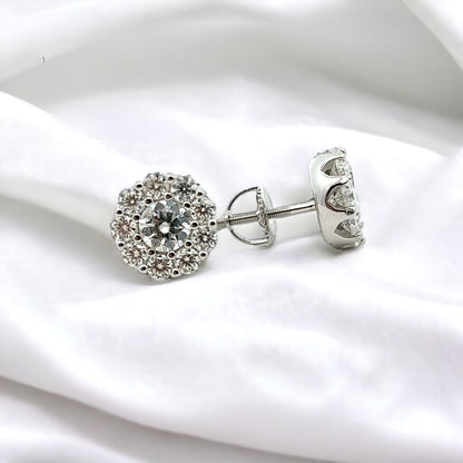 Kenzy Mii- 925 Sterling Silver Charming Flower Stud Moissanite Unisex Earrings