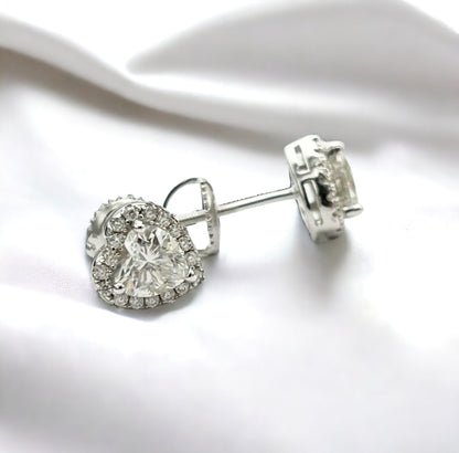 Kenzy Mii- 925 Sterling Silver Heart Shape Micro Pave Moissanite Unisex Earrings