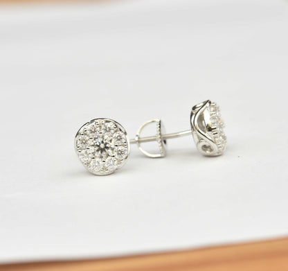 Kenzy Mii- 925 Sterling Silver Round Stud Moissanite Unisex Earrings