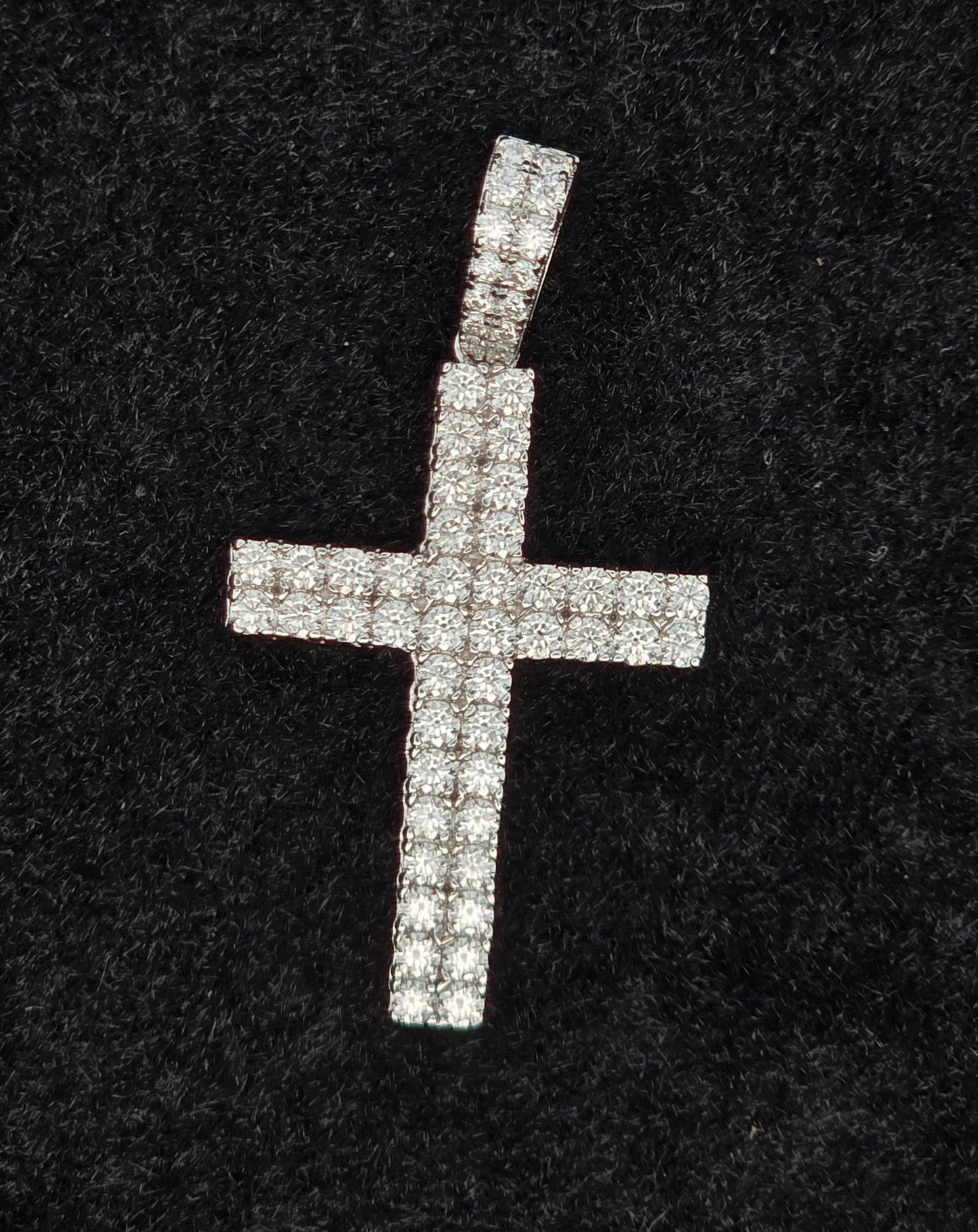 Kenzy Mii- Sterling Silver Iced Out Moissanite Unisex Cross Pendant
