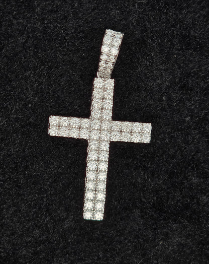 Kenzy Mii- Sterling Silver Iced Out Moissanite Unisex Cross Pendant