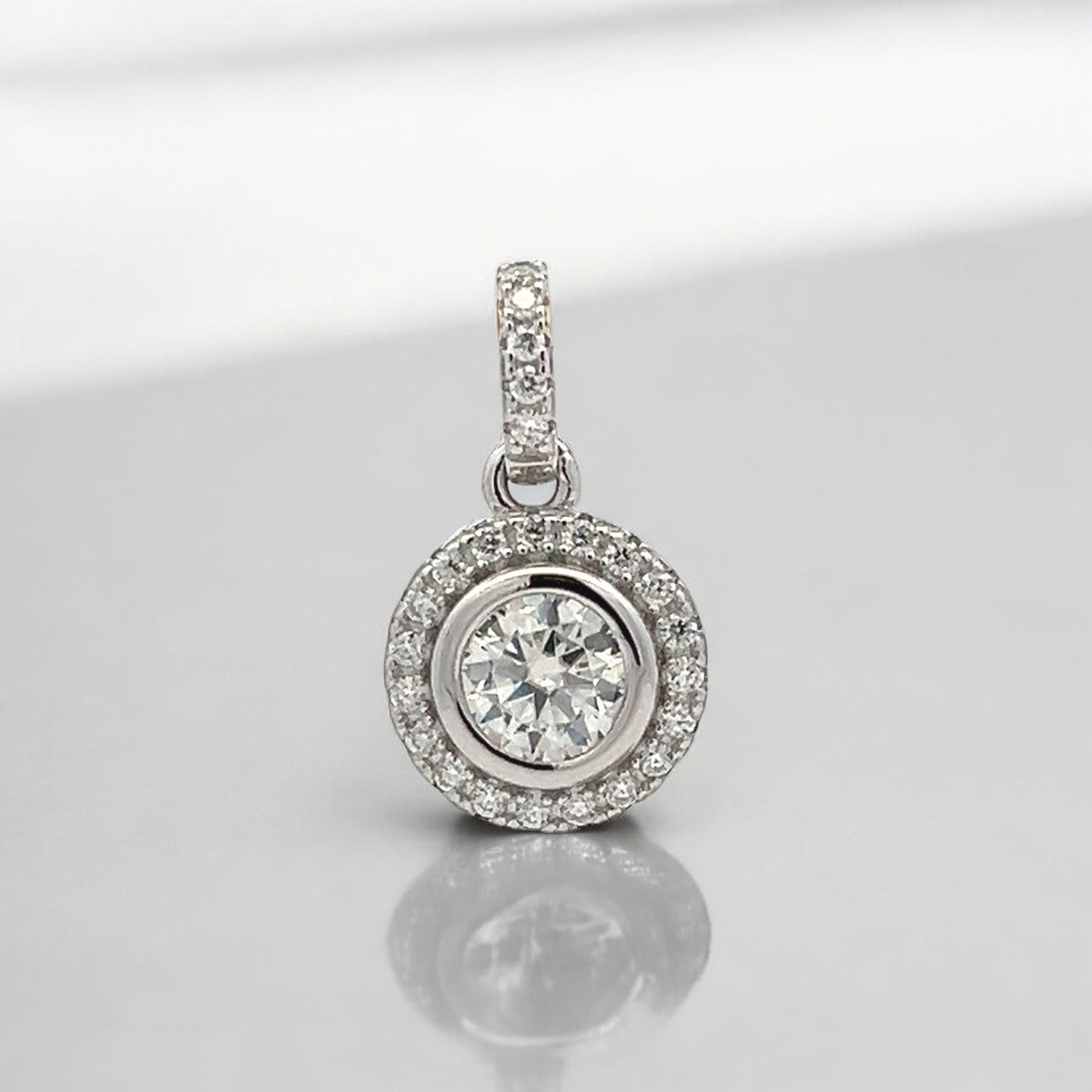 Kenzy Mii- Sterling Silver Cubic Halo Style Moissanite Unisex Pendant