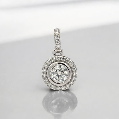 Kenzy Mii- Sterling Silver Cubic Halo Style Moissanite Unisex Pendant