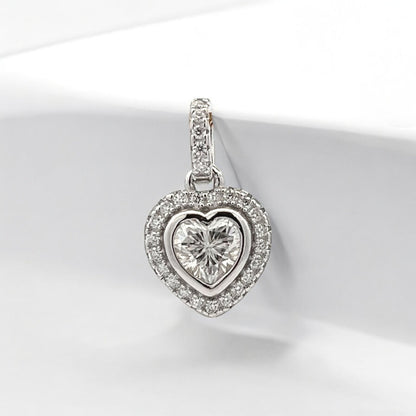 Kenzy Mii- Sterling Silver Heart Charm Moissanite Unisex Pendant