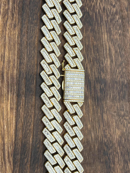 Kenzy Mii - 14MM - 925 Sterling Silver Baguette Stone Miami Cuban Unisex Chain