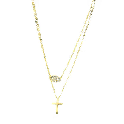 Kenzy Mii - 925 Sterling Silver Evil Eye Layered with Cross Women's Necklace