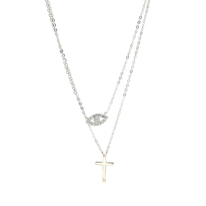 Kenzy Mii - 925 Sterling Silver Evil Eye Layered with Cross Women's Necklace