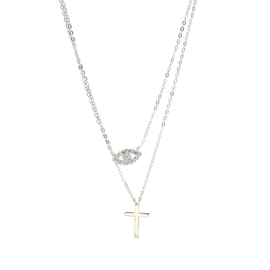 Kenzy Mii - 925 Sterling Silver Evil Eye Layered with Cross Women's Necklace