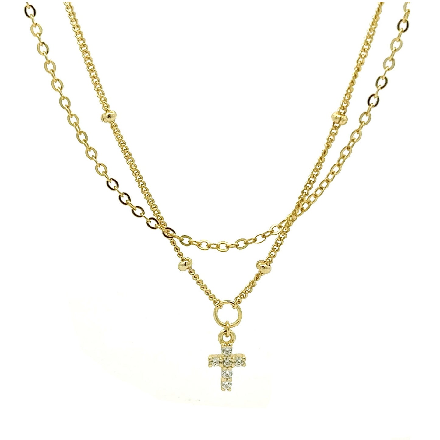 Kenzy Mii - 925 Sterling Silver Saint Cross Double Layer Women's Necklace