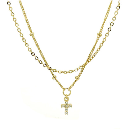 Kenzy Mii - 925 Sterling Silver Saint Cross Double Layer Women's Necklace