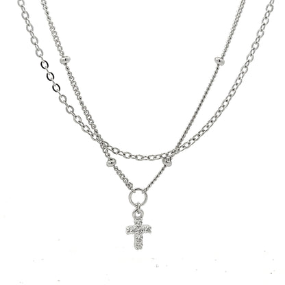Kenzy Mii - 925 Sterling Silver Saint Cross Double Layer Women's Necklace