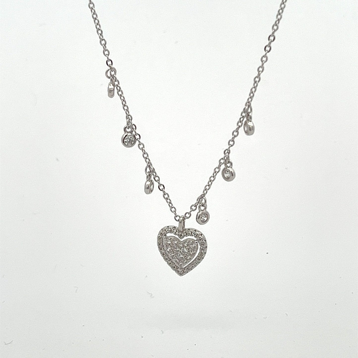 Kenzy Mii - 925 Sterling Silver Pure Rhodiium Diamond Heart Women's Necklace