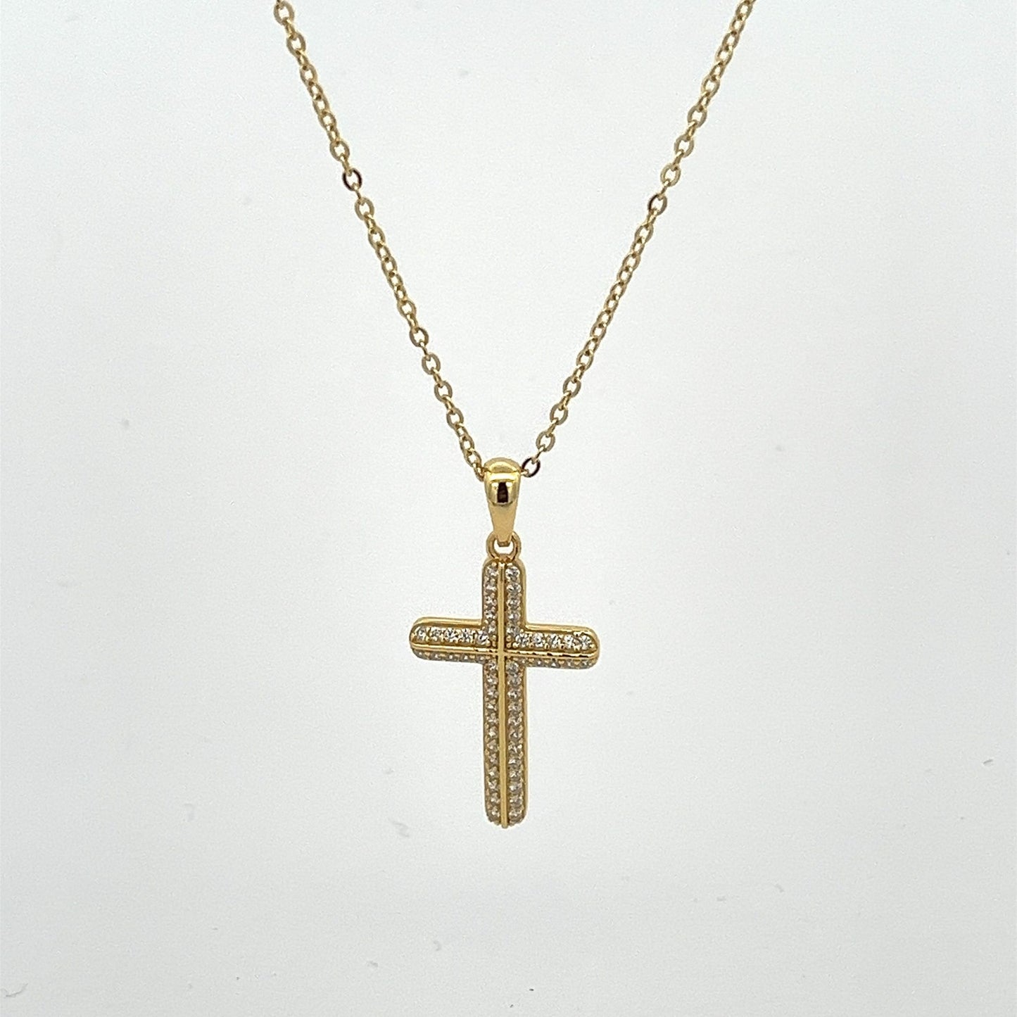 Kenzy Mii - 925 Sterling Silver Rhinestone Cross Charm Women's Necklace