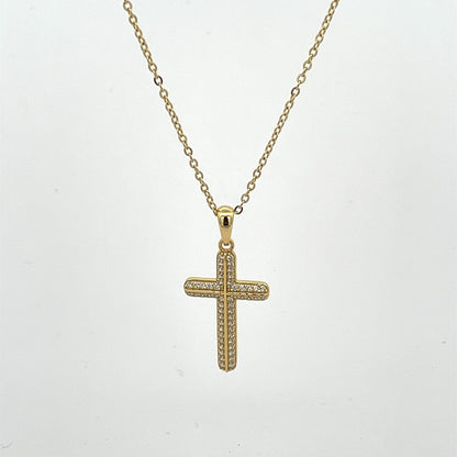 Kenzy Mii - 925 Sterling Silver Rhinestone Cross Charm Women's Necklace