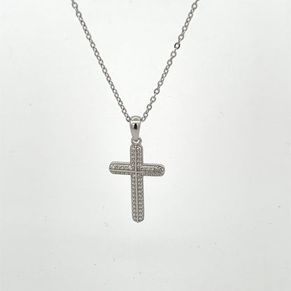 Kenzy Mii - 925 Sterling Silver Rhinestone Cross Charm Women's Necklace
