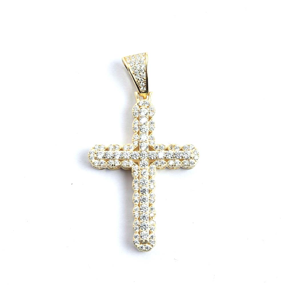 Kenzy Mii - 925 Sterling Silver 3D Cross 2 Row Men's Pendant