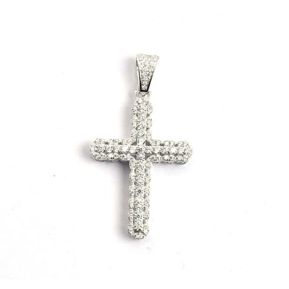 Kenzy Mii - 925 Sterling Silver 3D Cross 2 Row Men's Pendant