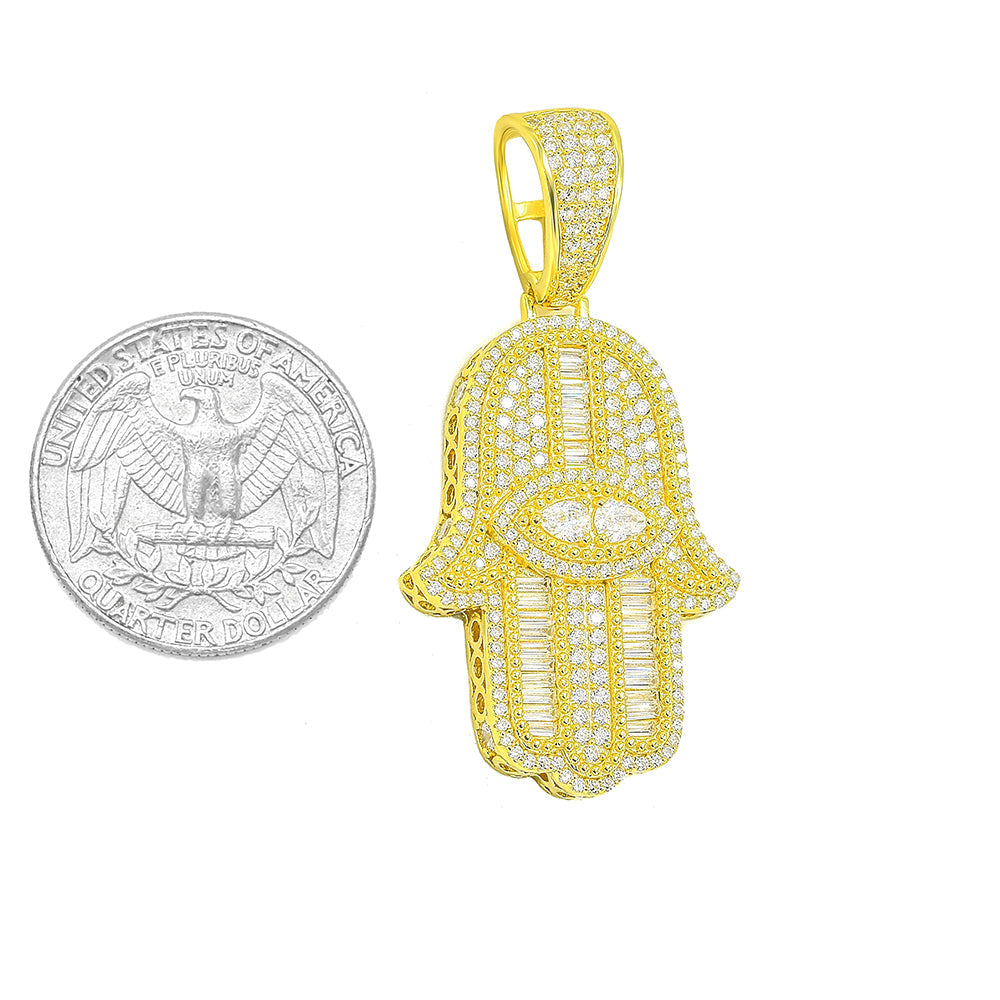 Kenzy Mii - 925 Sterling Silver Hand of Masonic Illuminati Eye Men's Pendant