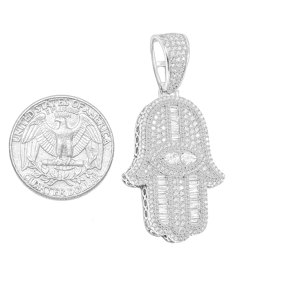 Kenzy Mii - 925 Sterling Silver Hand of Masonic Illuminati Eye Men's Pendant