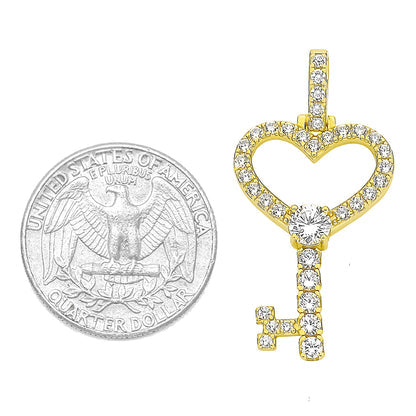 Kenzy Mii- 925 Sterling Silver Diamond Heart Key Lock Women's Pendants