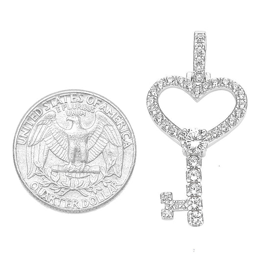 Kenzy Mii- 925 Sterling Silver Diamond Heart Key Lock Women's Pendants