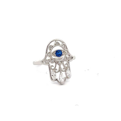Kenzy Mii- 925 Sterling Silver Hamsa Evil Eye Women's Ring