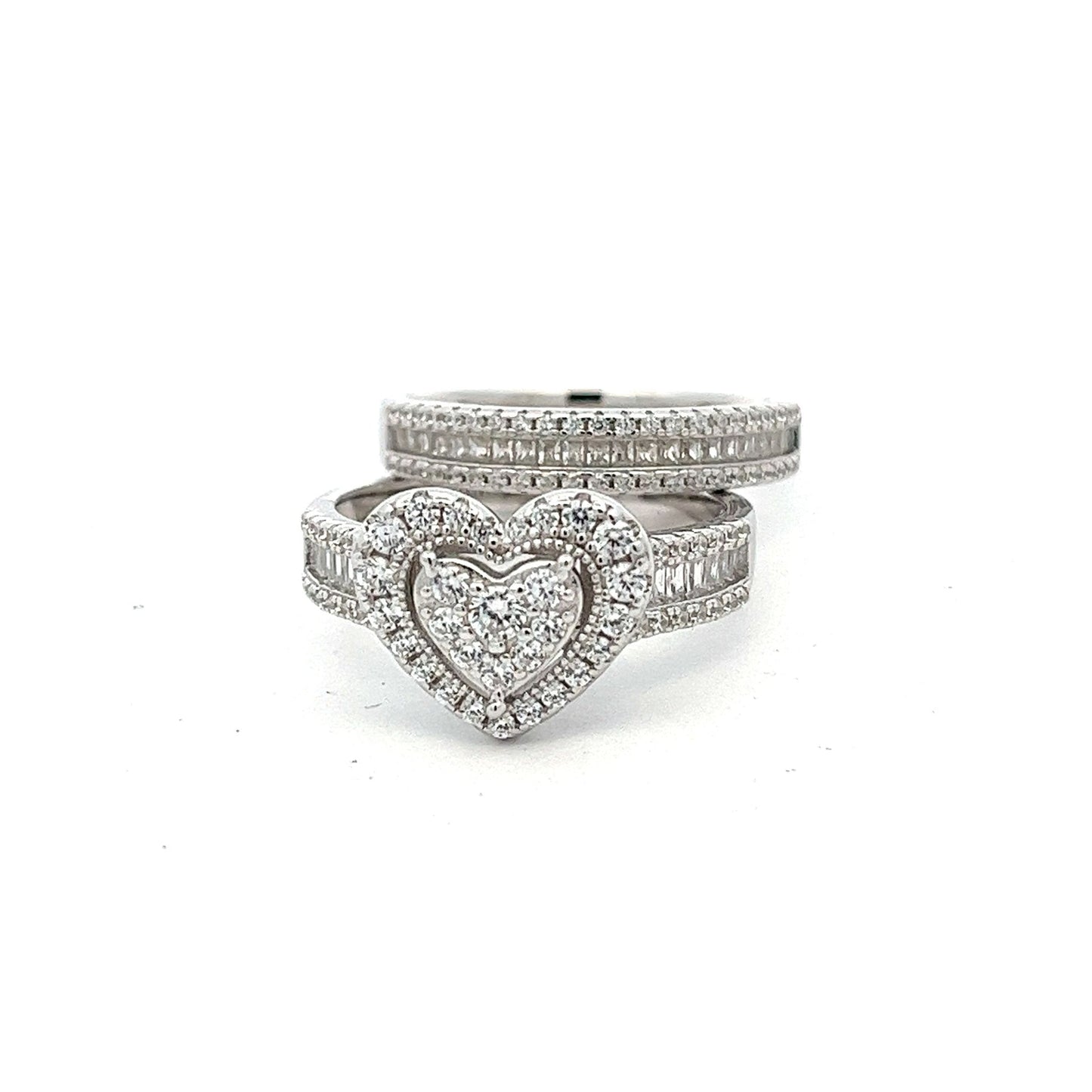 Kenzy Mii- 925 Sterling Silver Double Layer Milgrain Heart Shape Women's Ring