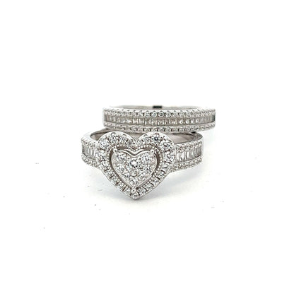 Kenzy Mii- 925 Sterling Silver Double Layer Milgrain Heart Shape Women's Ring