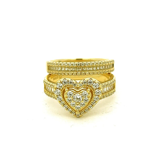 Kenzy Mii- 925 Sterling Silver Double Layer Milgrain Heart Shape Women's Ring