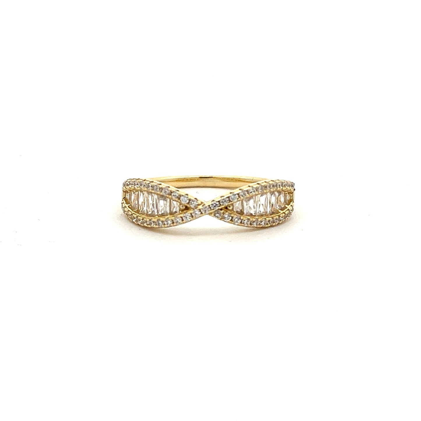 Kenzy Mii- 925 Sterling Silver Paved Cross Criss Twist Line Women's Ring
