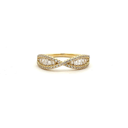 Kenzy Mii- 925 Sterling Silver Paved Cross Criss Twist Line Women's Ring