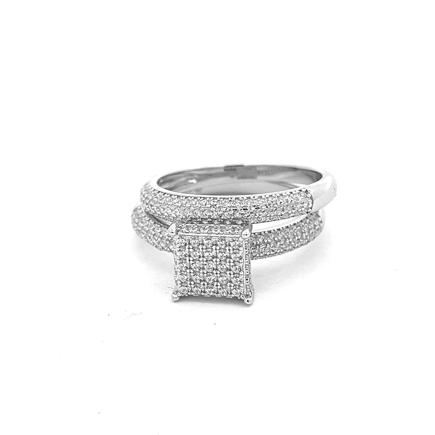 Kenzy Mii- 925 Sterling Silver Round Cut Square Frame Engagement Bridal Women's Ring