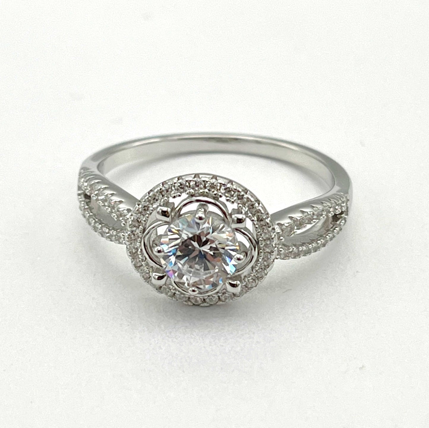 Kenzy Mii- 925 Sterling Silver Double Band Solitaire Flower Women's Ring