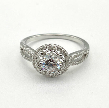Kenzy Mii- 925 Sterling Silver Double Band Solitaire Flower Women's Ring