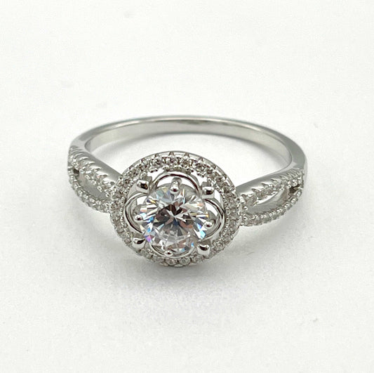 Kenzy Mii- 925 Sterling Silver Double Band Solitaire Flower Women's Ring