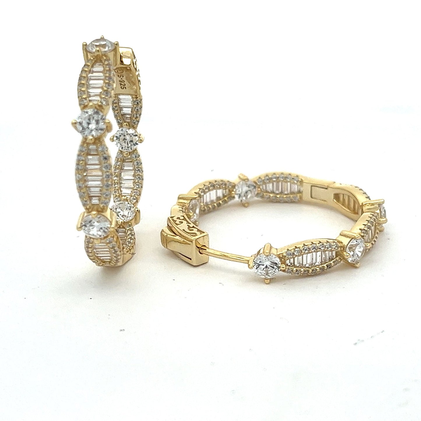 Kenzy Mii - 925 Sterling Silver Cubic Zirconia Rhinestone Rectangle Hoop Women's Earings