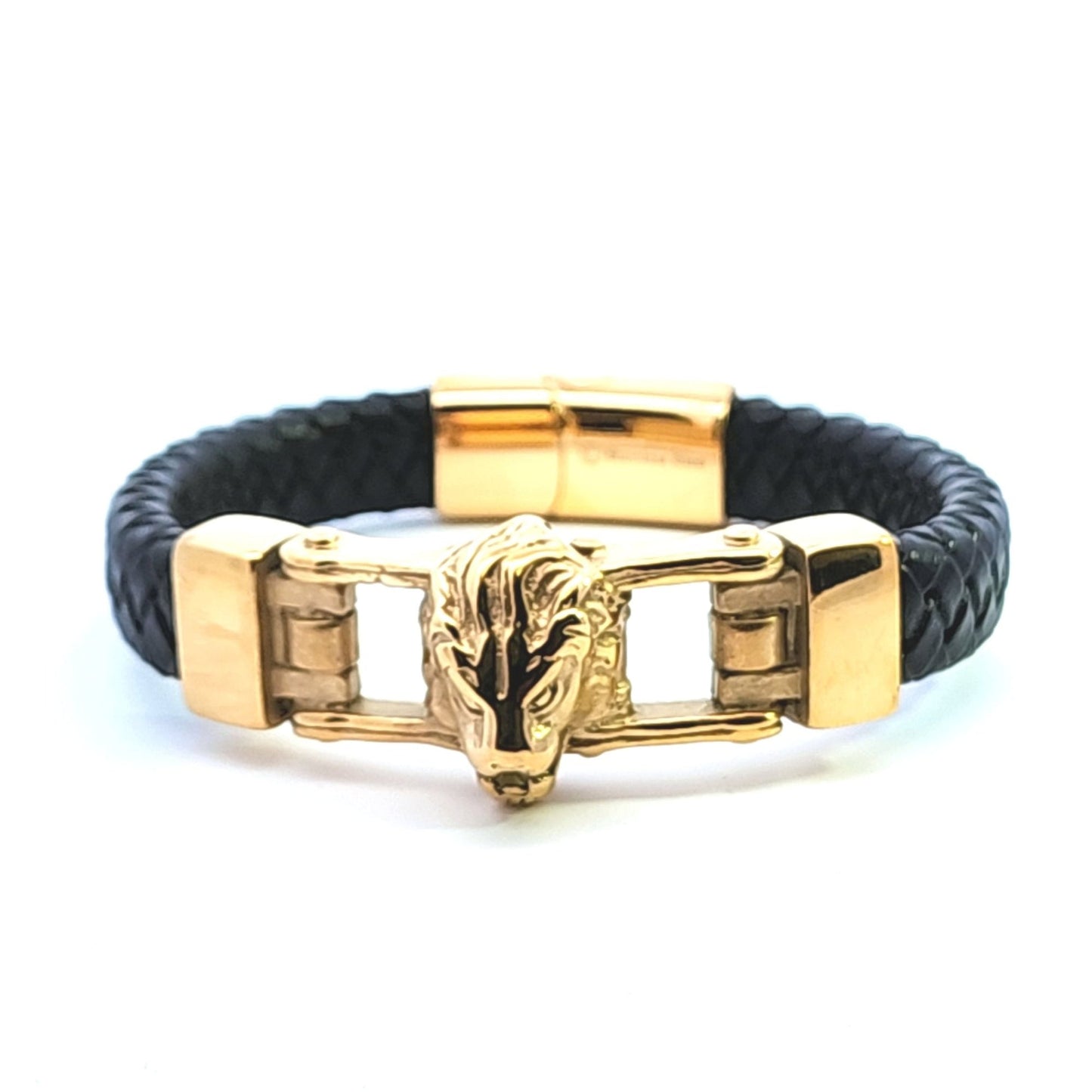 Kenzy Mii - Stainless Steel Vintage Lion Head Men's Leather Bracelet