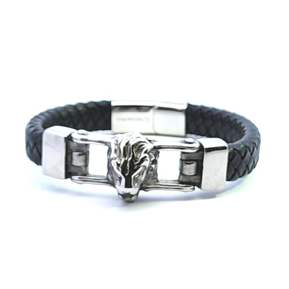 Kenzy Mii - Stainless Steel Vintage Lion Head Men's Leather Bracelet