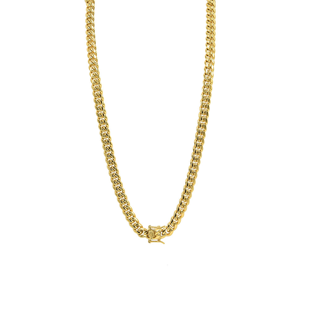 Kenzy Mii - 8mm Stainless Steel Miami Cuban Stone Head Locked Unisex Chain